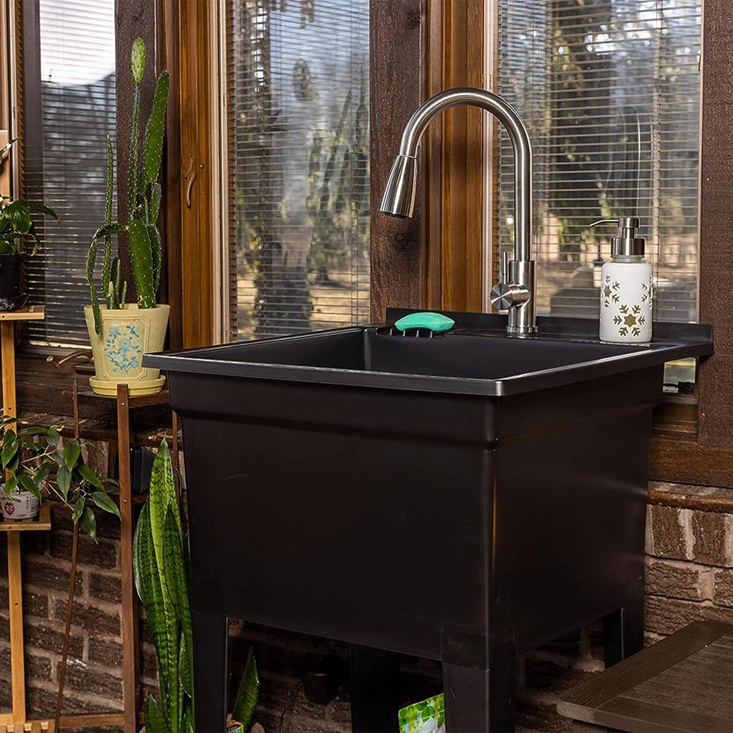 UTILITYSINKS USA-Made Plastic Freestanding 24 in x 24-Inch UtilityTub Heavy Duty Compact Utility Sink Ideal for Workshop, Laundry Room, Garage, Greenhouse, Pet Wash Station (Black) - CookCave