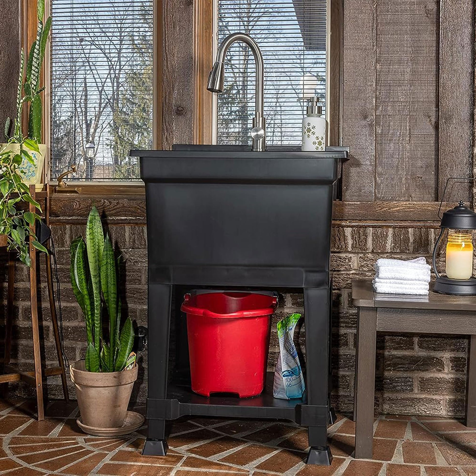 UTILITYSINKS USA-Made Plastic Freestanding 24 in x 24-Inch UtilityTub Heavy Duty Compact Utility Sink Ideal for Workshop, Laundry Room, Garage, Greenhouse, Pet Wash Station (Black) - CookCave