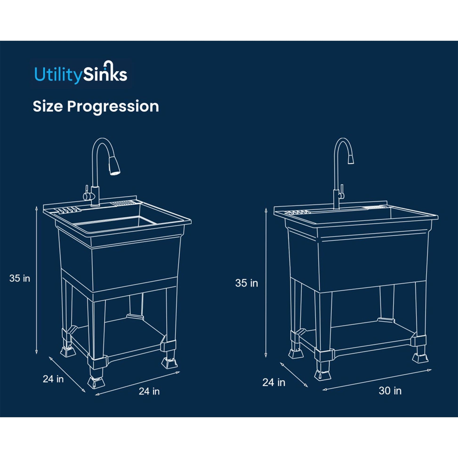 UTILITYSINKS USA-Made Plastic Freestanding 24 in x 24-Inch UtilityTub Heavy Duty Compact Utility Sink Ideal for Workshop, Laundry Room, Garage, Greenhouse, Pet Wash Station (Black) - CookCave