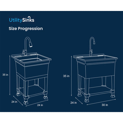 UTILITYSINKS USA-Made Plastic Freestanding 24 in x 24-Inch UtilityTub Heavy Duty Compact Utility Sink Ideal for Workshop, Laundry Room, Garage, Greenhouse, Pet Wash Station (Black) - CookCave