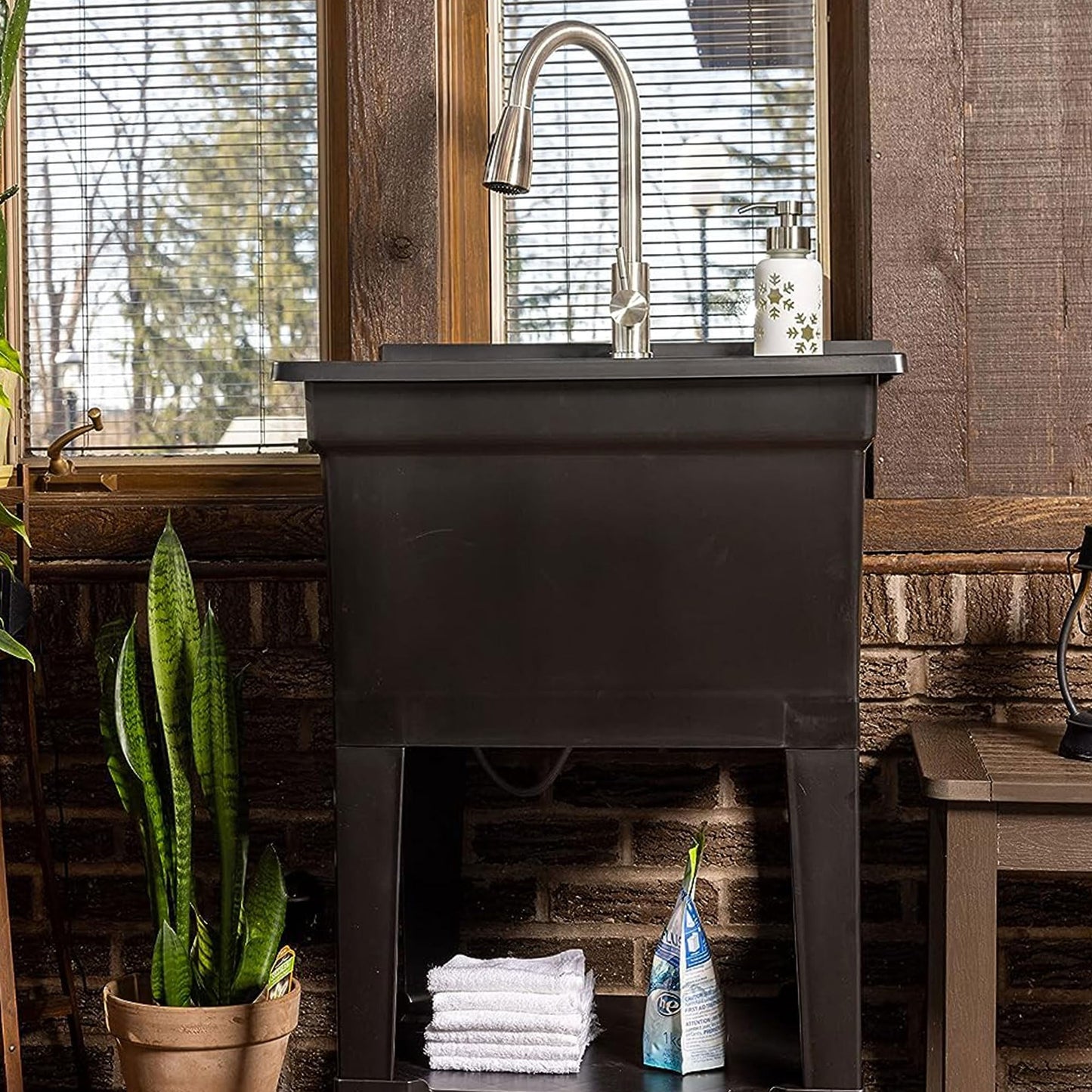 UTILITYSINKS USA-Made Plastic Freestanding 24 in x 24-Inch UtilityTub Heavy Duty Compact Utility Sink Ideal for Workshop, Laundry Room, Garage, Greenhouse, Pet Wash Station (Black) - CookCave