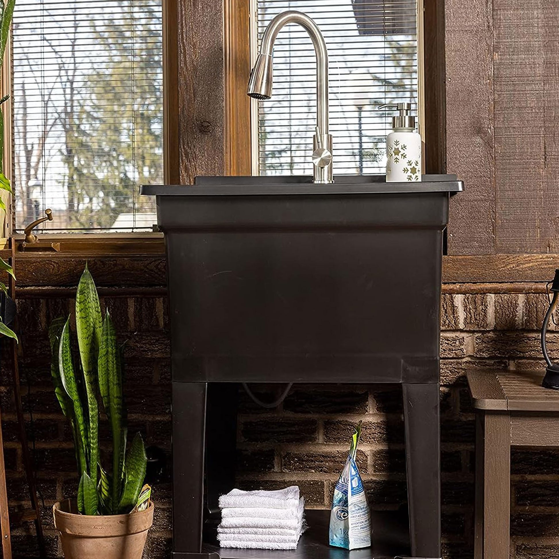 UTILITYSINKS USA-Made Plastic Freestanding 24 in x 24-Inch UtilityTub Heavy Duty Compact Utility Sink Ideal for Workshop, Laundry Room, Garage, Greenhouse, Pet Wash Station (Black) - CookCave