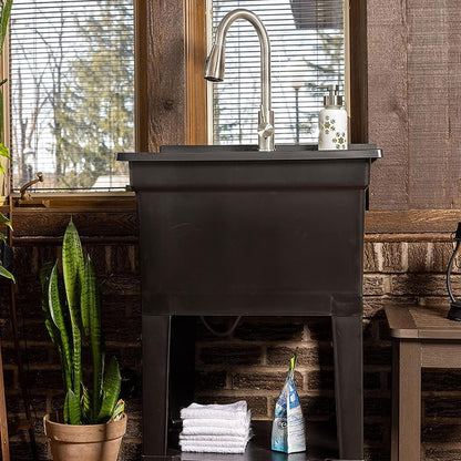 UTILITYSINKS USA-Made Plastic Freestanding 24 in x 24-Inch UtilityTub Heavy Duty Compact Utility Sink Ideal for Workshop, Laundry Room, Garage, Greenhouse, Pet Wash Station (Black) - CookCave