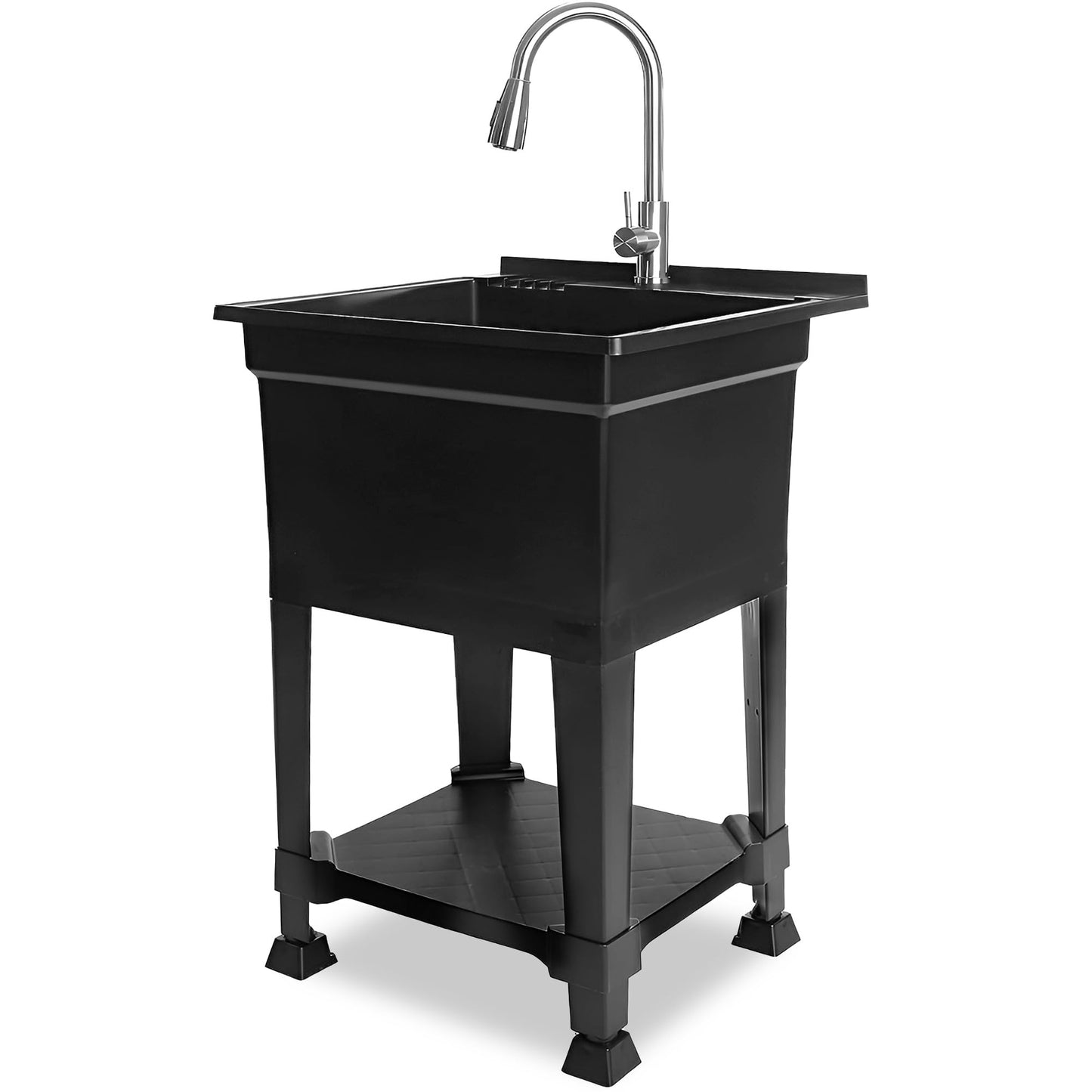 UTILITYSINKS USA-Made Plastic Freestanding 24 in x 24-Inch UtilityTub Heavy Duty Compact Utility Sink Ideal for Workshop, Laundry Room, Garage, Greenhouse, Pet Wash Station (Black) - CookCave