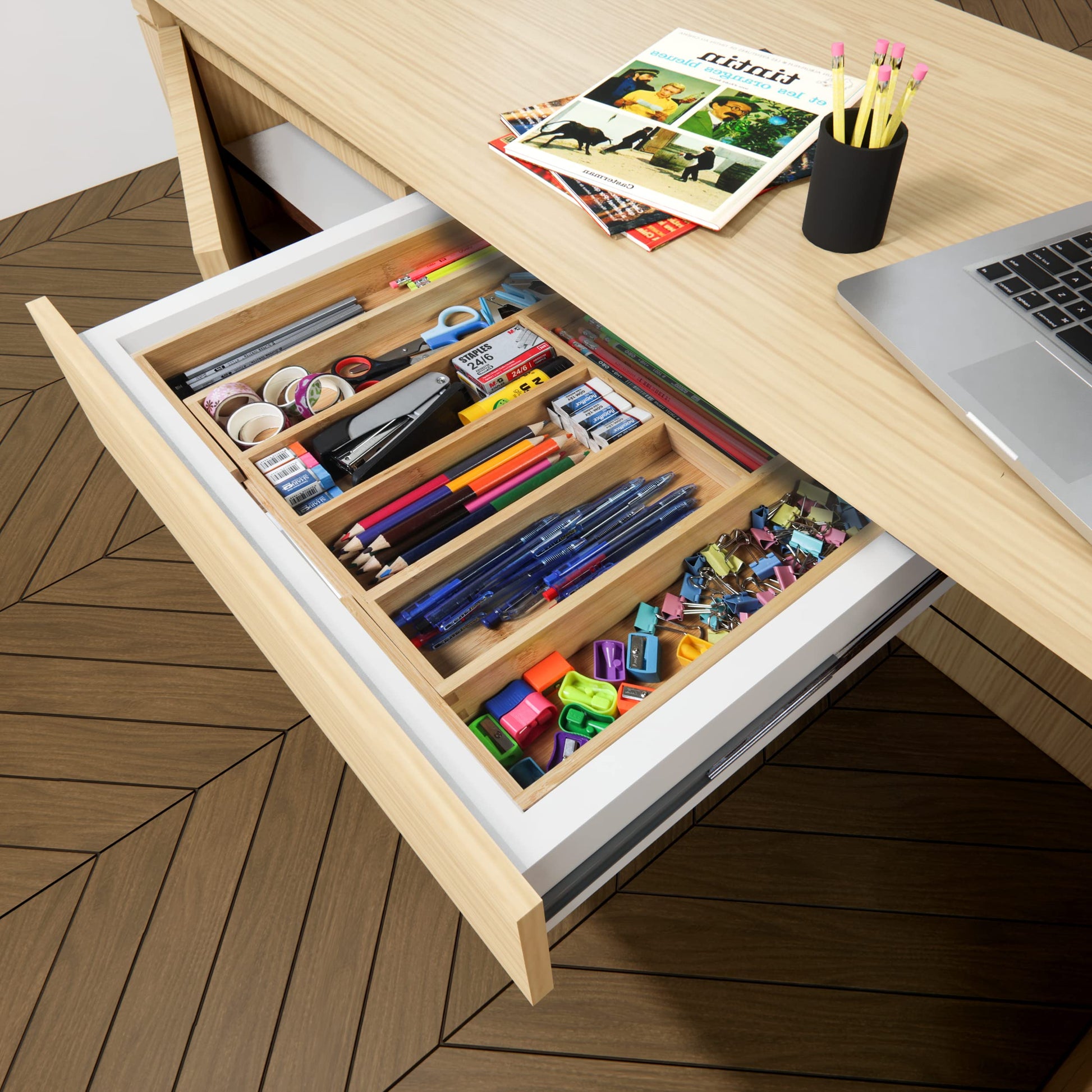 Utopia Kitchen Silverware Organizer, Expandable Bamboo Utensil Drawer Organizer, Kitchen Drawer Organizer, Silverware Organizer for Cutlery, Utensils, Flatware Holder (6-8 Slots, Natural) Pack of 1 - CookCave