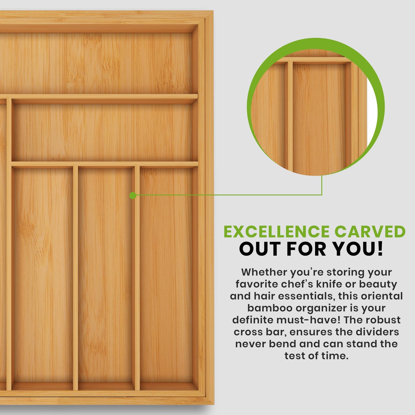 Utopia Kitchen Silverware Organizer, Expandable Bamboo Utensil Drawer Organizer, Kitchen Drawer Organizer, Silverware Organizer for Cutlery, Utensils, Flatware Holder (6-8 Slots, Natural) Pack of 1 - CookCave