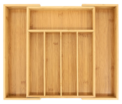 VaeFae Bamboo Silverware Organizer, Expandable Kitchen Drawer Organizer for Cutlery, Wooden Utensil Holder, Multi-Function Drawer Storage, 5-7 Compartments - CookCave