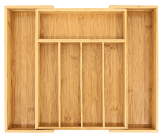 VaeFae Bamboo Silverware Organizer, Expandable Kitchen Drawer Organizer for Cutlery, Wooden Utensil Holder, Multi-Function Drawer Storage, 5-7 Compartments - CookCave