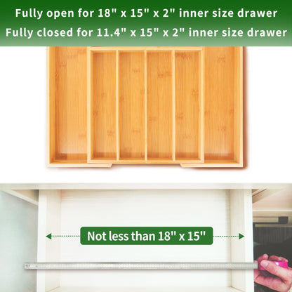 VaeFae Bamboo Silverware Organizer, Expandable Kitchen Drawer Organizer for Cutlery, Wooden Utensil Holder, Multi-Function Drawer Storage, 5-7 Compartments - CookCave