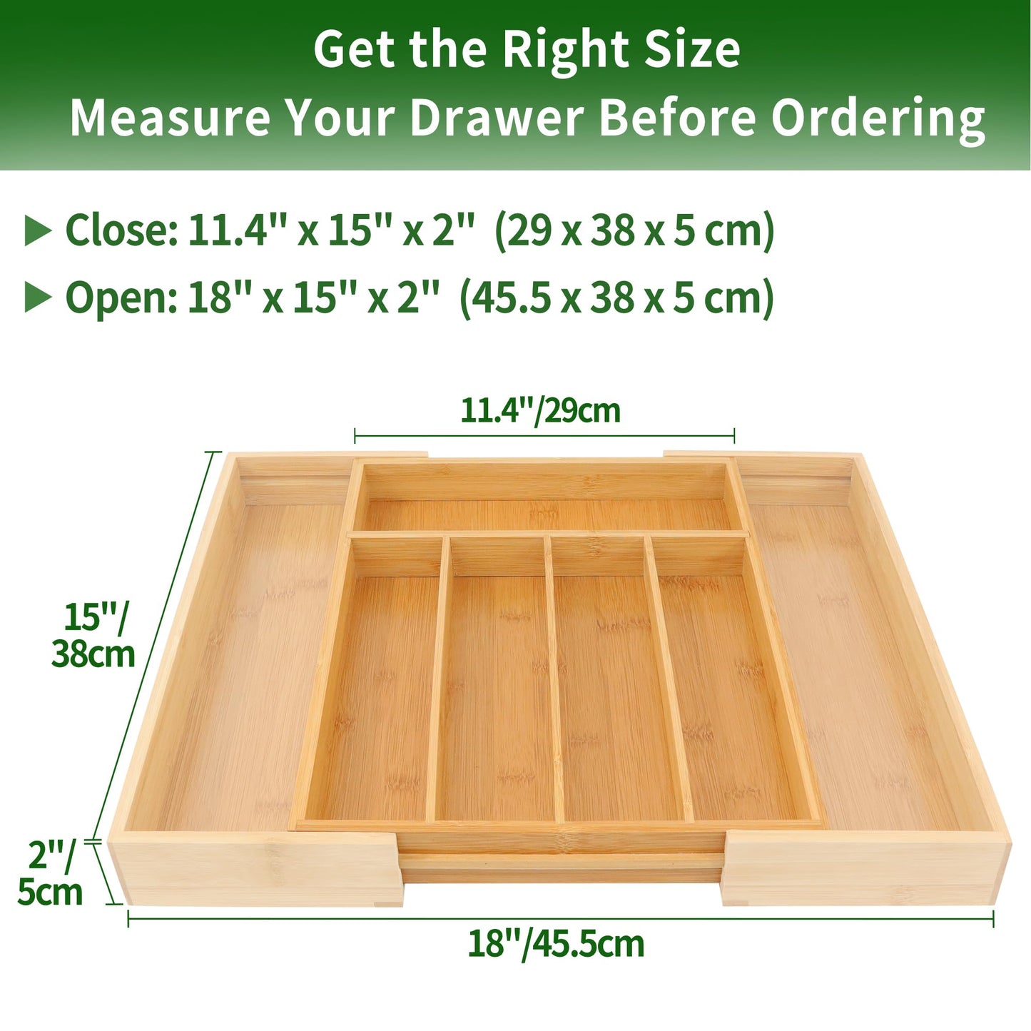 VaeFae Bamboo Silverware Organizer, Expandable Kitchen Drawer Organizer for Cutlery, Wooden Utensil Holder, Multi-Function Drawer Storage, 5-7 Compartments - CookCave