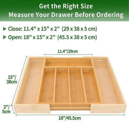 VaeFae Bamboo Silverware Organizer, Expandable Kitchen Drawer Organizer for Cutlery, Wooden Utensil Holder, Multi-Function Drawer Storage, 5-7 Compartments - CookCave
