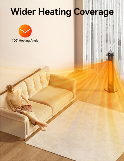 VAGKRI 42" 1500W Electric Outdoor Infrared Heater with Remote, 9 Heat Levels, 24H Timer, 1S Fast Heating, IPX5 Waterproof Tower Space Heater for Home, Office, Patio, Garage - CookCave