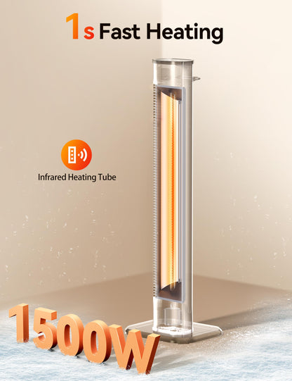 VAGKRI 42" 1500W Electric Outdoor Infrared Heater with Remote, 9 Heat Levels, 24H Timer, 1S Fast Heating, IPX5 Waterproof Tower Space Heater for Home, Office, Patio, Garage - CookCave