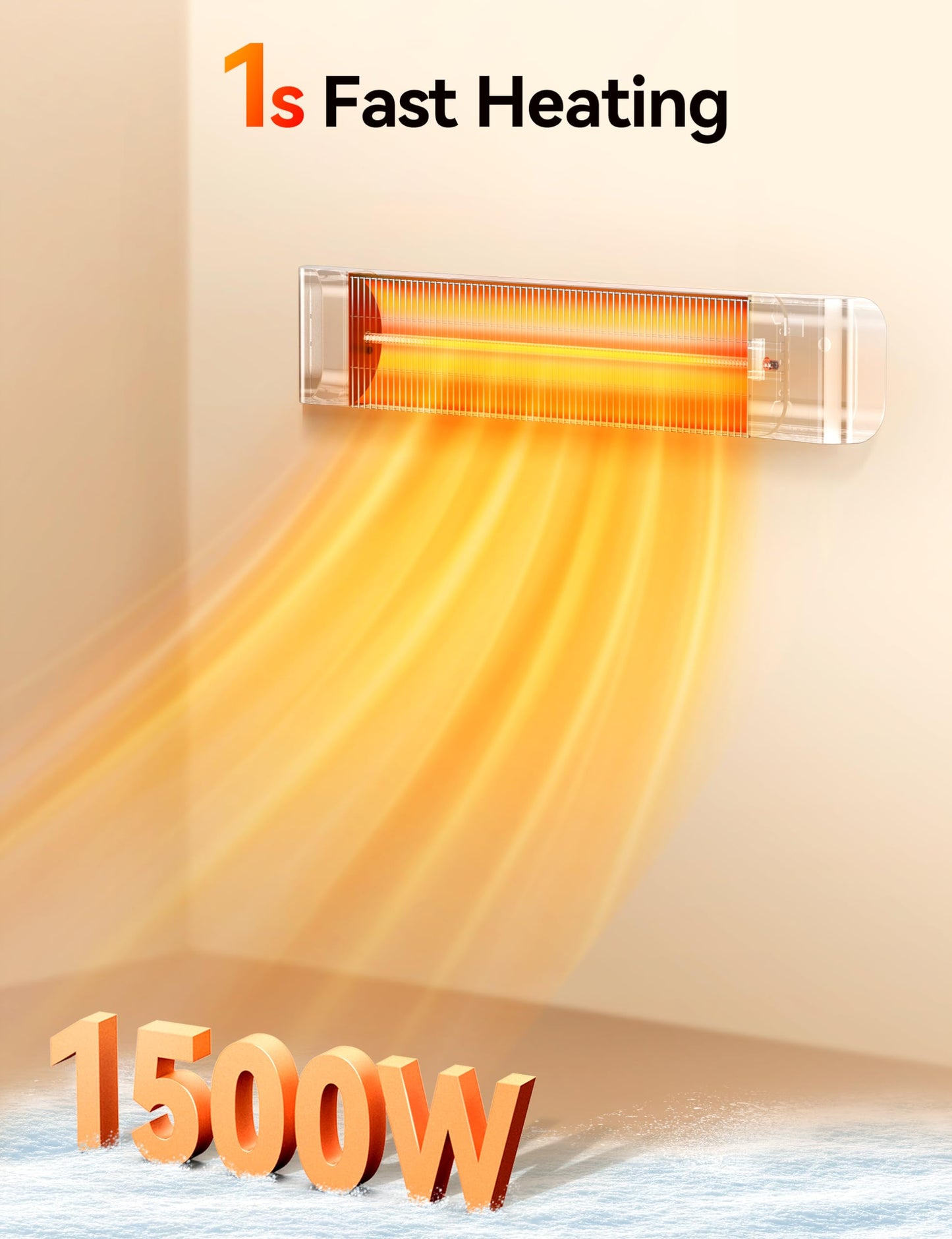 VAGKRI Outdoor Heaters, Electric Infrared Patio Heater with Remote and 12H Timer, IP65 Waterproof, 3 Heat Levels, Wall Mount or Tripod Stand for Home, Office, Patio, Garage - CookCave