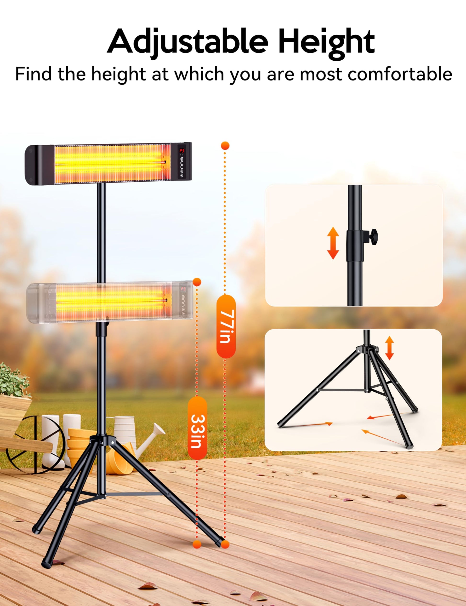 VAGKRI Outdoor Heaters, Electric Infrared Patio Heater with Remote and 12H Timer, IP65 Waterproof, 3 Heat Levels, Wall Mount or Tripod Stand for Home, Office, Patio, Garage - CookCave