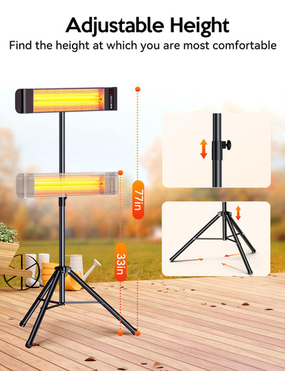 VAGKRI Outdoor Heaters, Electric Infrared Patio Heater with Remote and 12H Timer, IP65 Waterproof, 3 Heat Levels, Wall Mount or Tripod Stand for Home, Office, Patio, Garage - CookCave