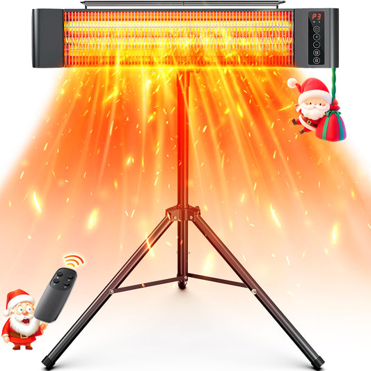 VAGKRI Outdoor Heaters, Electric Infrared Patio Heater with Remote and 12H Timer, IP65 Waterproof, 3 Heat Levels, Wall Mount or Tripod Stand for Home, Office, Patio, Garage - CookCave