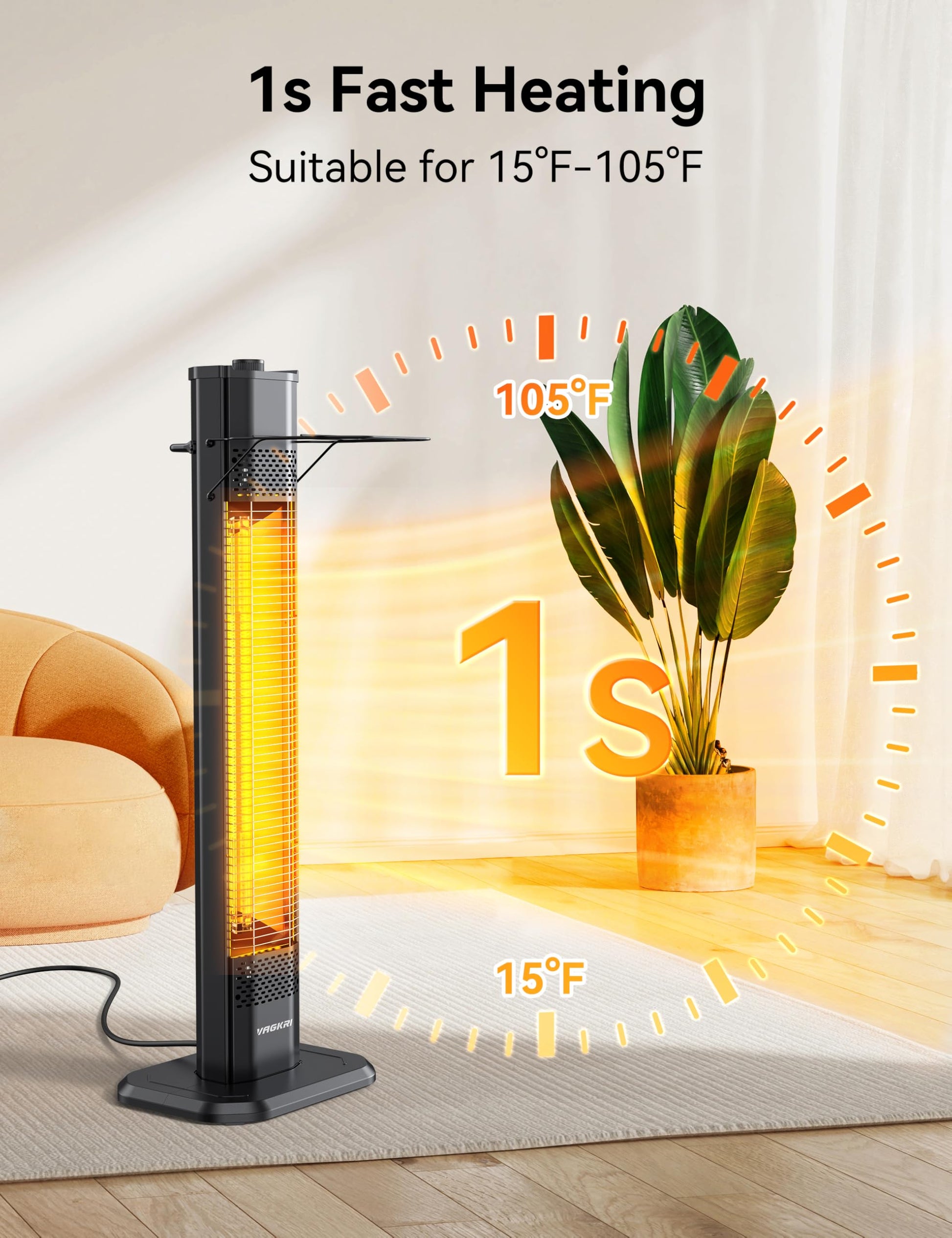 VAGKRI Outdoor Infrared Heater, 1500W 36inch Electric Heater with 3 Heating Levels, Tip-Over & Overheat Protection, IPX5 Waterproof Tower Space Heater for Patio Backyard Garage Restaurant Home - CookCave