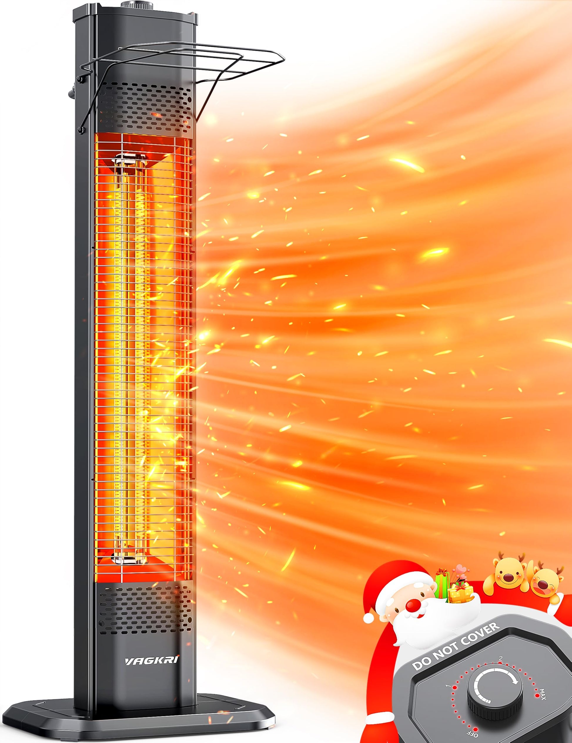 VAGKRI Outdoor Infrared Heater, 1500W 36inch Electric Heater with 3 Heating Levels, Tip-Over & Overheat Protection, IPX5 Waterproof Tower Space Heater for Patio Backyard Garage Restaurant Home - CookCave