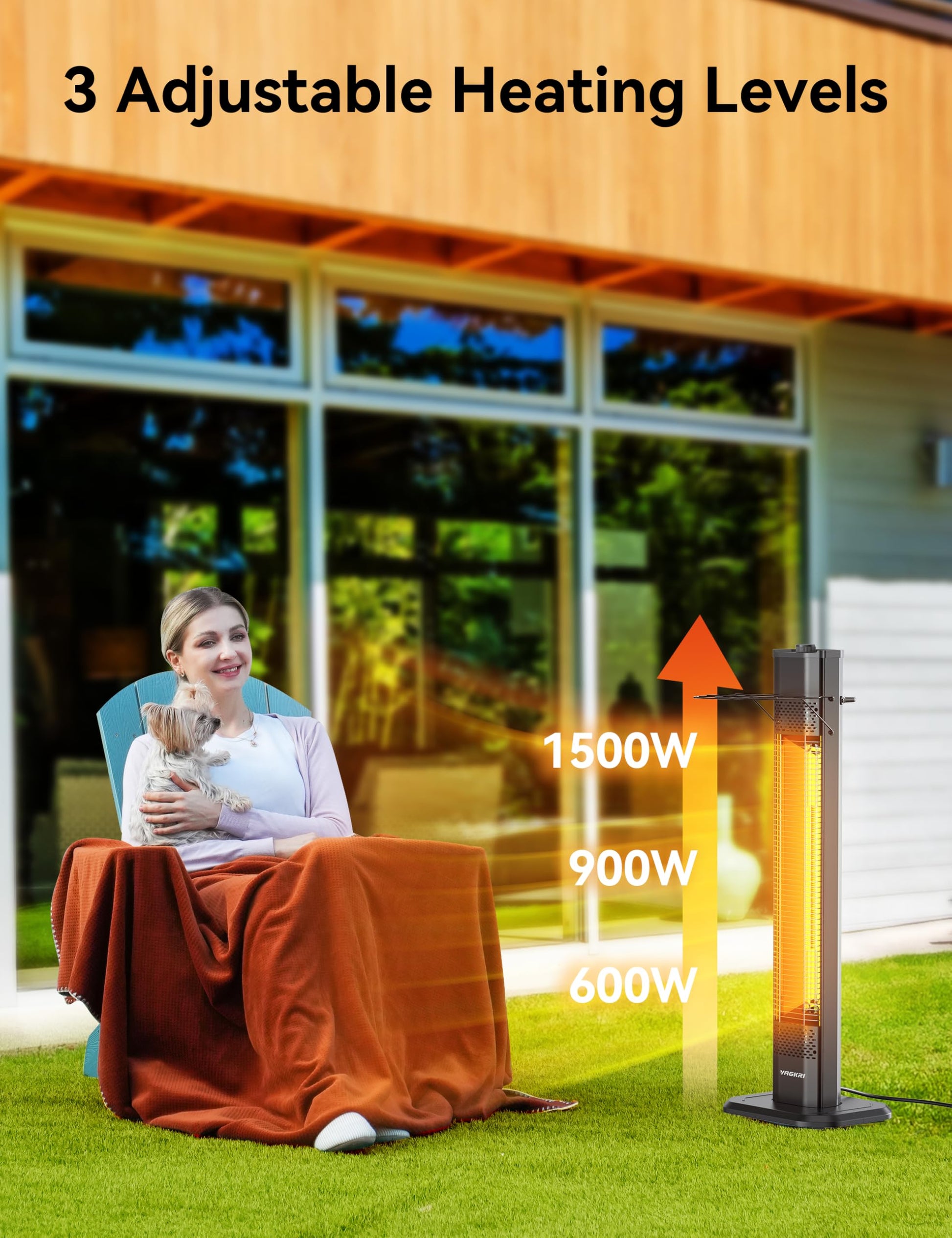 VAGKRI Outdoor Infrared Heater, 1500W 36inch Electric Heater with 3 Heating Levels, Tip-Over & Overheat Protection, IPX5 Waterproof Tower Space Heater for Patio Backyard Garage Restaurant Home - CookCave