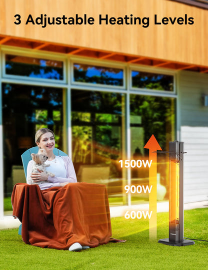 VAGKRI Outdoor Infrared Heater, 1500W 36inch Electric Heater with 3 Heating Levels, Tip-Over & Overheat Protection, IPX5 Waterproof Tower Space Heater for Patio Backyard Garage Restaurant Home - CookCave