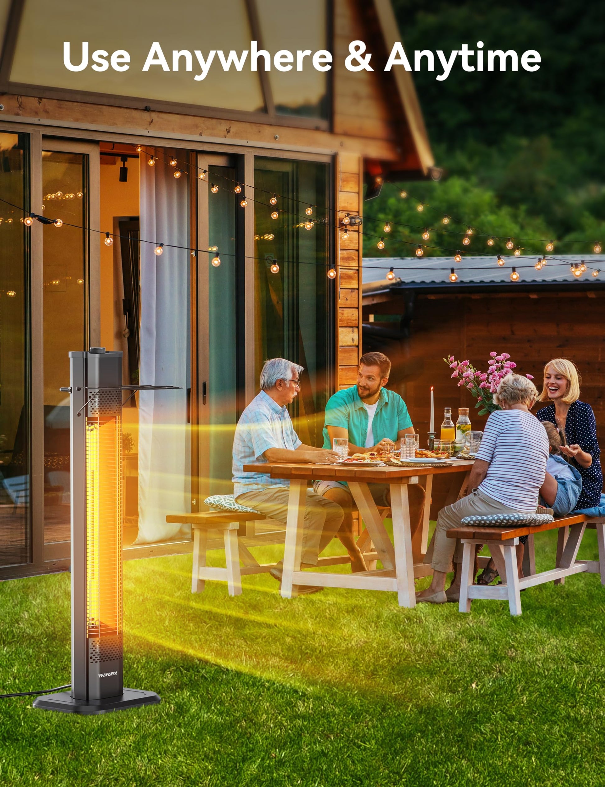 VAGKRI Outdoor Infrared Heater, 1500W 36inch Electric Heater with 3 Heating Levels, Tip-Over & Overheat Protection, IPX5 Waterproof Tower Space Heater for Patio Backyard Garage Restaurant Home - CookCave