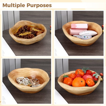 Varku 2PCS Decorative Wooden Bowls, Wood Fruit Bowls for Serving Fruits Candy Desserts, Creative Handmade Natural Wooden Bowls, Rustic Wood Bowls for Home Decor - CookCave