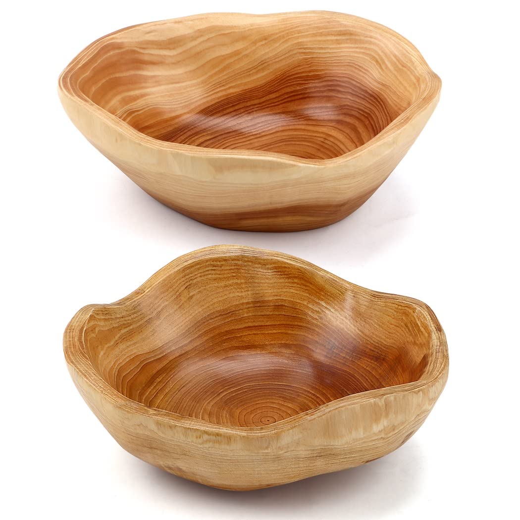 Varku 2PCS Decorative Wooden Bowls, Wood Fruit Bowls for Serving Fruits Candy Desserts, Creative Handmade Natural Wooden Bowls, Rustic Wood Bowls for Home Decor - CookCave
