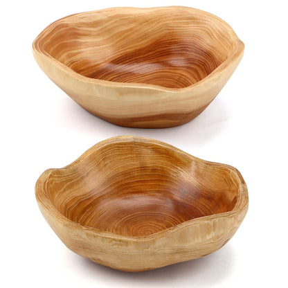 Varku 2PCS Decorative Wooden Bowls, Wood Fruit Bowls for Serving Fruits Candy Desserts, Creative Handmade Natural Wooden Bowls, Rustic Wood Bowls for Home Decor - CookCave