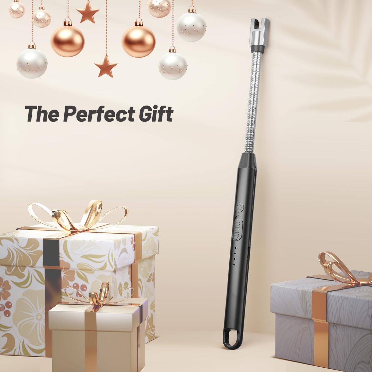 VEHHE Electric Lighter with 360° Flexible Neck, Flameless Windproof Long Candle Lighter with Led Battery Display, USB C Rechargeable with Hanging Hook for Gifts BBQ Fireworks (Black) - CookCave