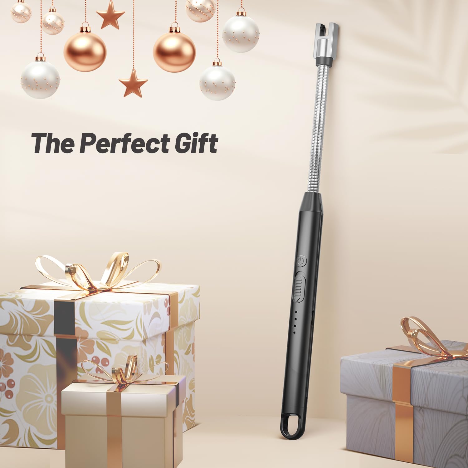 VEHHE Electric Lighter with 360° Flexible Neck, Flameless Windproof Long Candle Lighter with Led Battery Display, USB C Rechargeable with Hanging Hook for Gifts BBQ Fireworks (Black) - CookCave