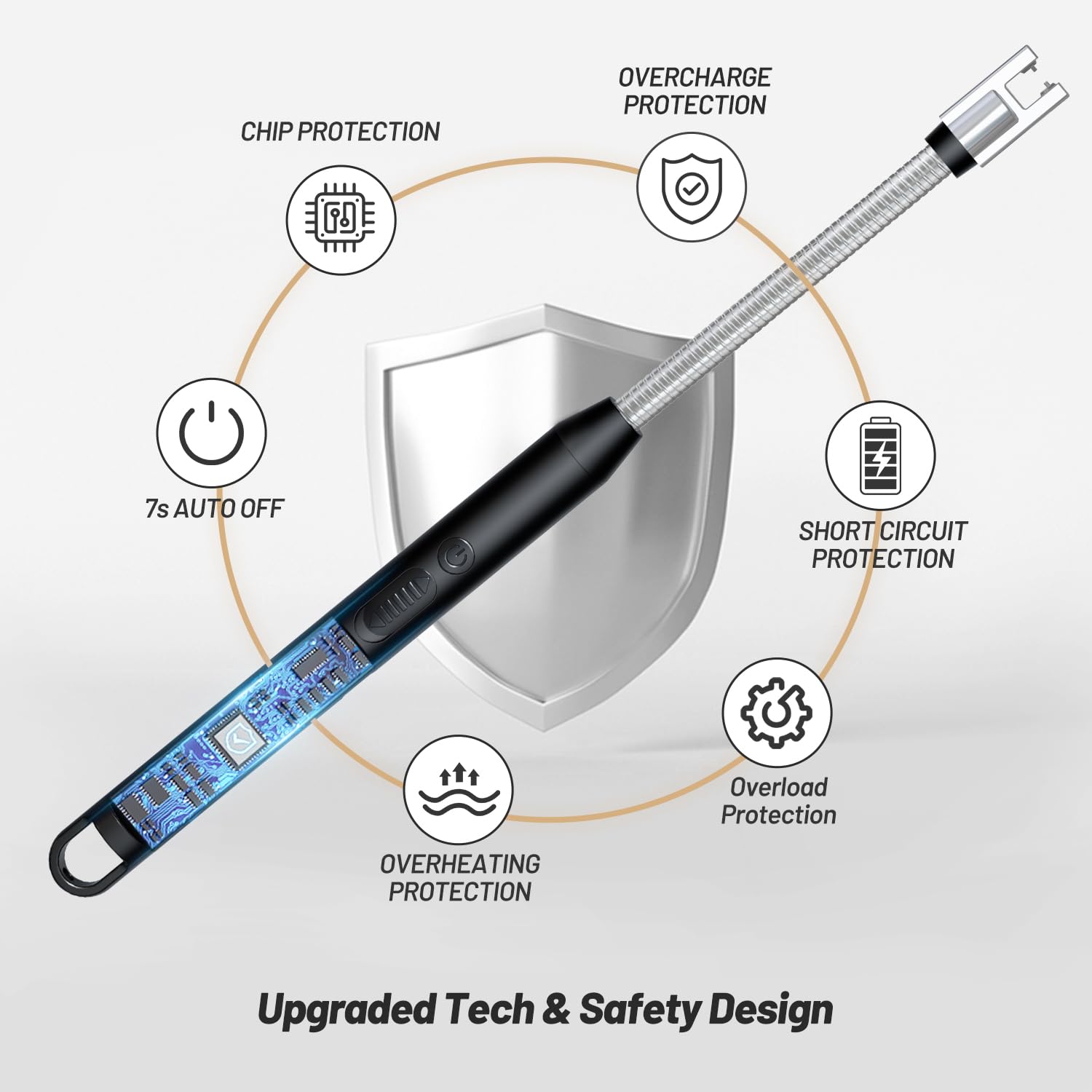 VEHHE Electric Lighter with 360° Flexible Neck, Flameless Windproof Long Candle Lighter with Led Battery Display, USB C Rechargeable with Hanging Hook for Gifts BBQ Fireworks (Black) - CookCave