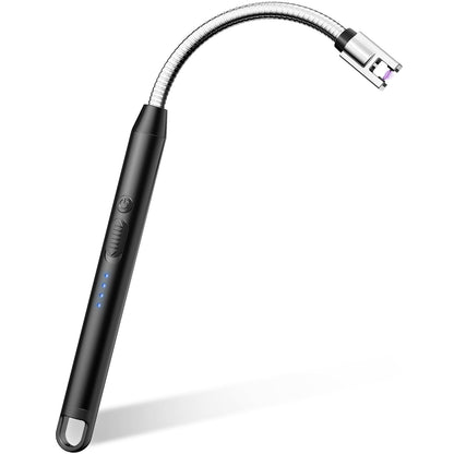 VEHHE Electric Lighter with 360° Flexible Neck, Flameless Windproof Long Candle Lighter with Led Battery Display, USB C Rechargeable with Hanging Hook for Gifts BBQ Fireworks (Black) - CookCave
