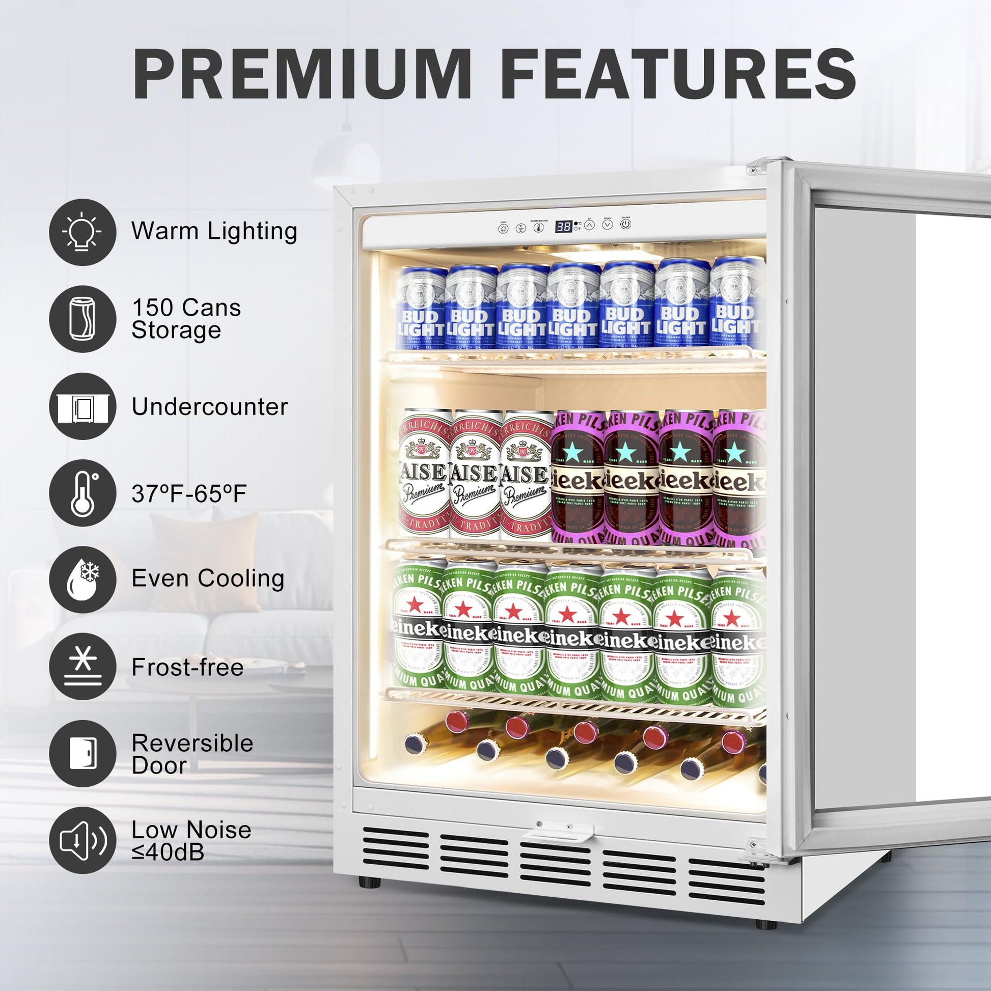 Velieta Beverage Refrigerator 24 Inch Drink Fridge, Beer Fridge, 150 Cans Beverage Cooler, Under Counter Refrigerator, Drink Cooler Undercounter Outdoor Refrigerators, Single Glass Door Bar Fridge - CookCave