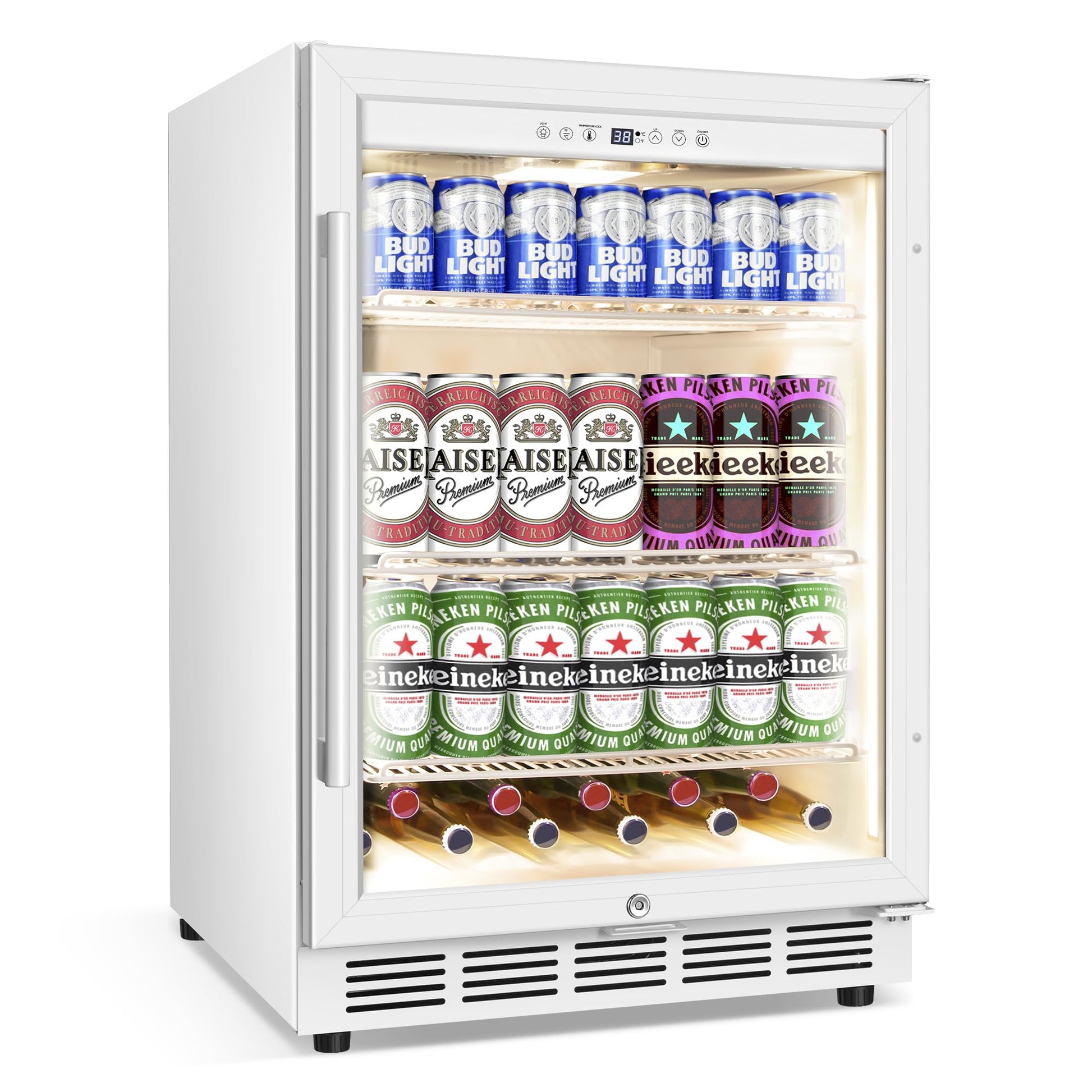 Velieta Beverage Refrigerator 24 Inch Drink Fridge, Beer Fridge, 150 Cans Beverage Cooler, Under Counter Refrigerator, Drink Cooler Undercounter Outdoor Refrigerators, Single Glass Door Bar Fridge - CookCave