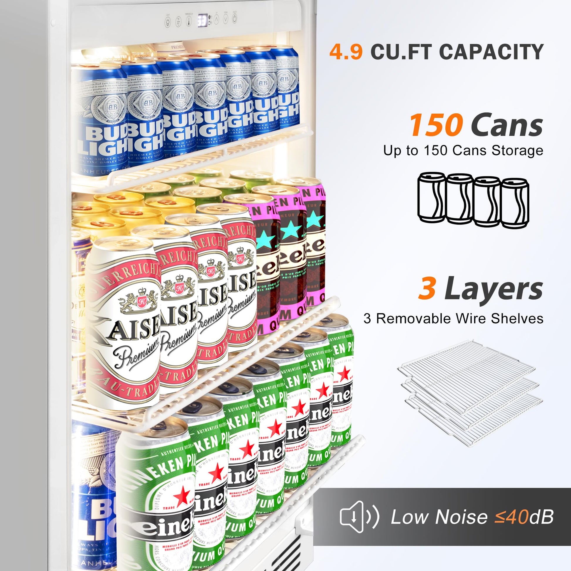 Velieta Beverage Refrigerator 24 Inch Drink Fridge, Beer Fridge, 150 Cans Beverage Cooler, Under Counter Refrigerator, Drink Cooler Undercounter Outdoor Refrigerators, Single Glass Door Bar Fridge - CookCave