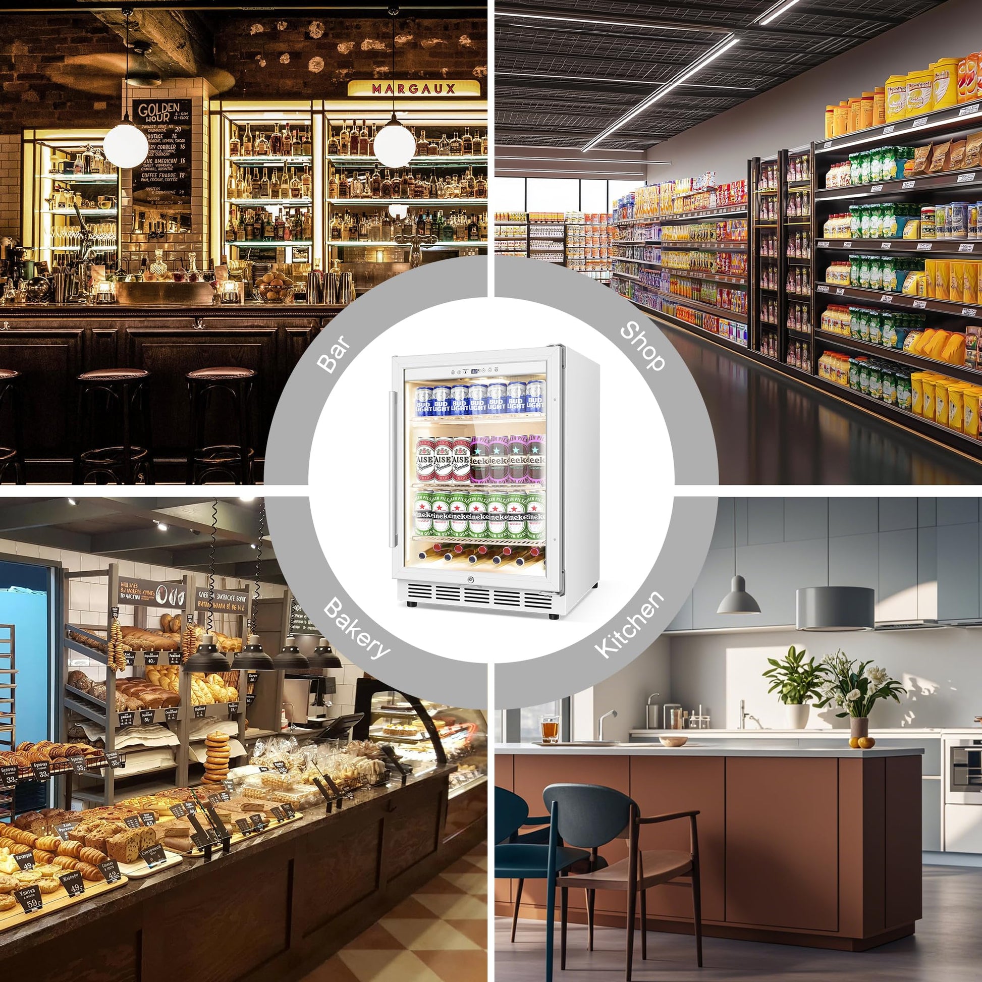 Velieta Beverage Refrigerator 24 Inch Drink Fridge, Beer Fridge, 150 Cans Beverage Cooler, Under Counter Refrigerator, Drink Cooler Undercounter Outdoor Refrigerators, Single Glass Door Bar Fridge - CookCave