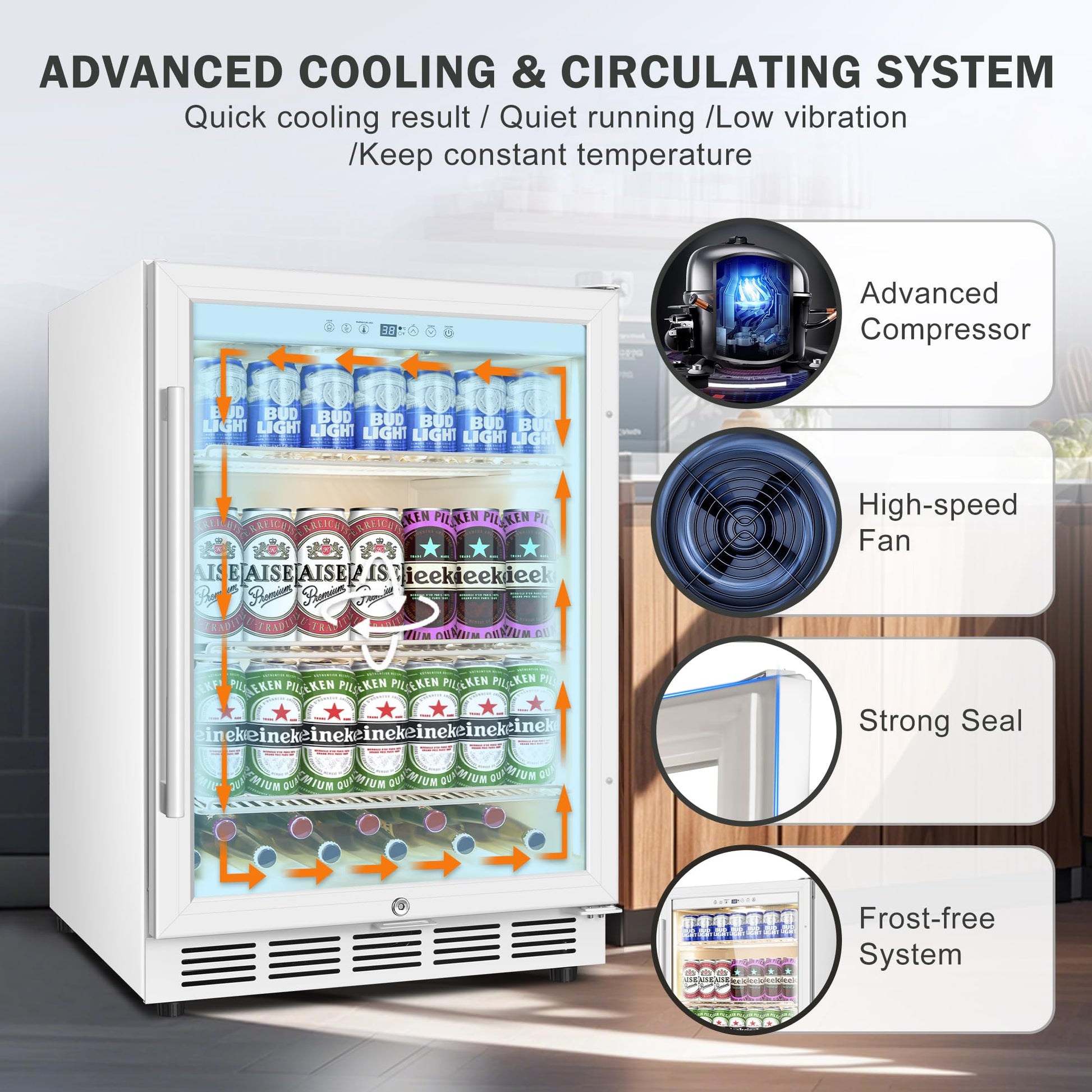 Velieta Beverage Refrigerator 24 Inch Drink Fridge, Beer Fridge, 150 Cans Beverage Cooler, Under Counter Refrigerator, Drink Cooler Undercounter Outdoor Refrigerators, Single Glass Door Bar Fridge - CookCave