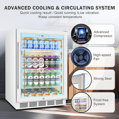 Velieta Beverage Refrigerator 24 Inch Drink Fridge, Beer Fridge, 150 Cans Beverage Cooler, Under Counter Refrigerator, Drink Cooler Undercounter Outdoor Refrigerators, Single Glass Door Bar Fridge - CookCave