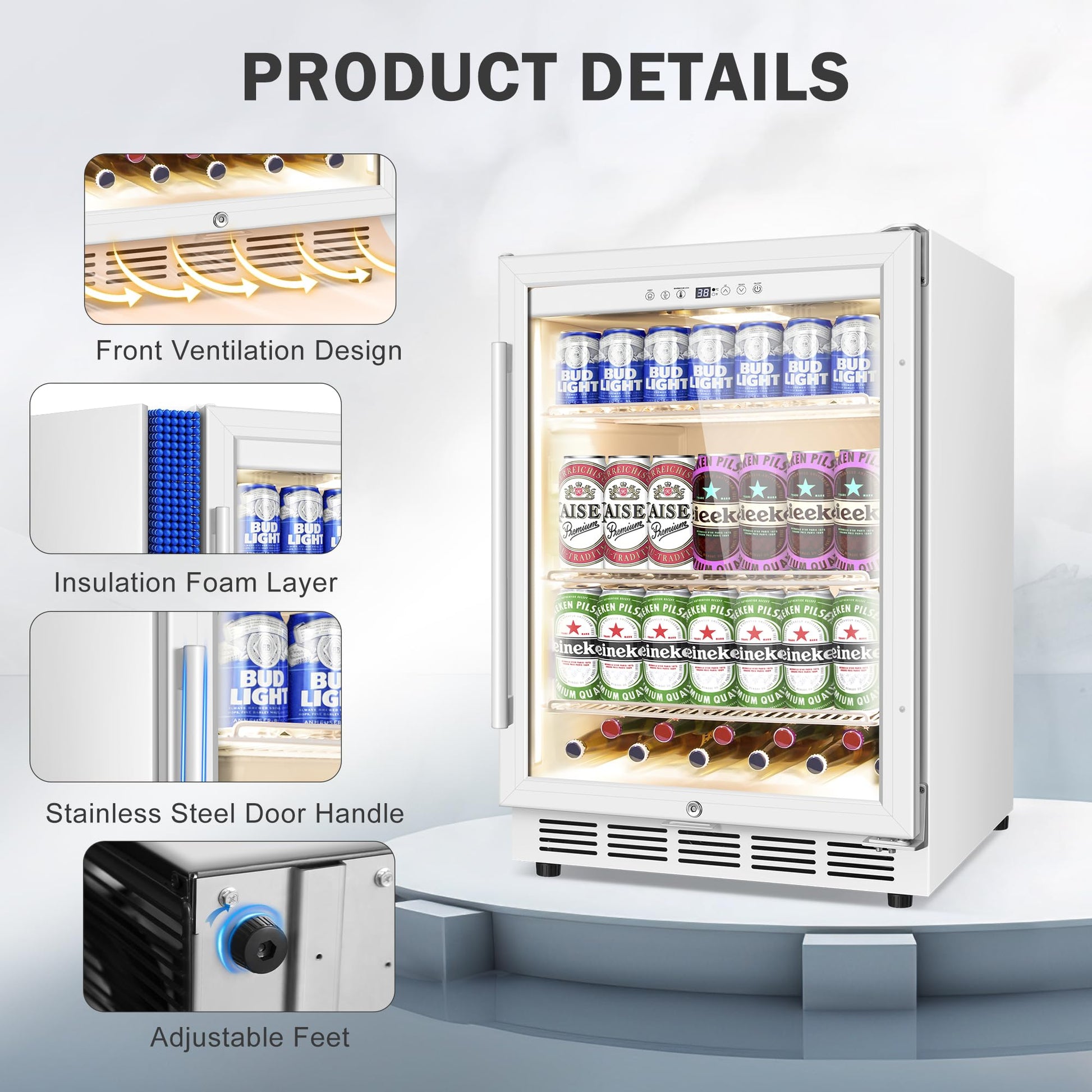 Velieta Beverage Refrigerator 24 Inch Drink Fridge, Beer Fridge, 150 Cans Beverage Cooler, Under Counter Refrigerator, Drink Cooler Undercounter Outdoor Refrigerators, Single Glass Door Bar Fridge - CookCave