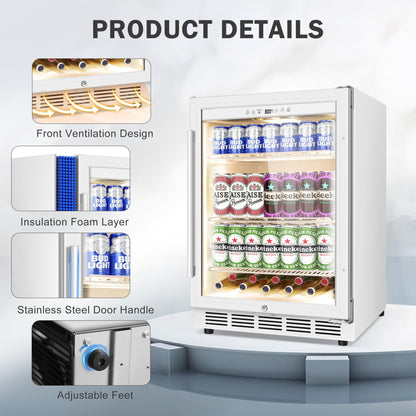 Velieta Beverage Refrigerator 24 Inch Drink Fridge, Beer Fridge, 150 Cans Beverage Cooler, Under Counter Refrigerator, Drink Cooler Undercounter Outdoor Refrigerators, Single Glass Door Bar Fridge - CookCave