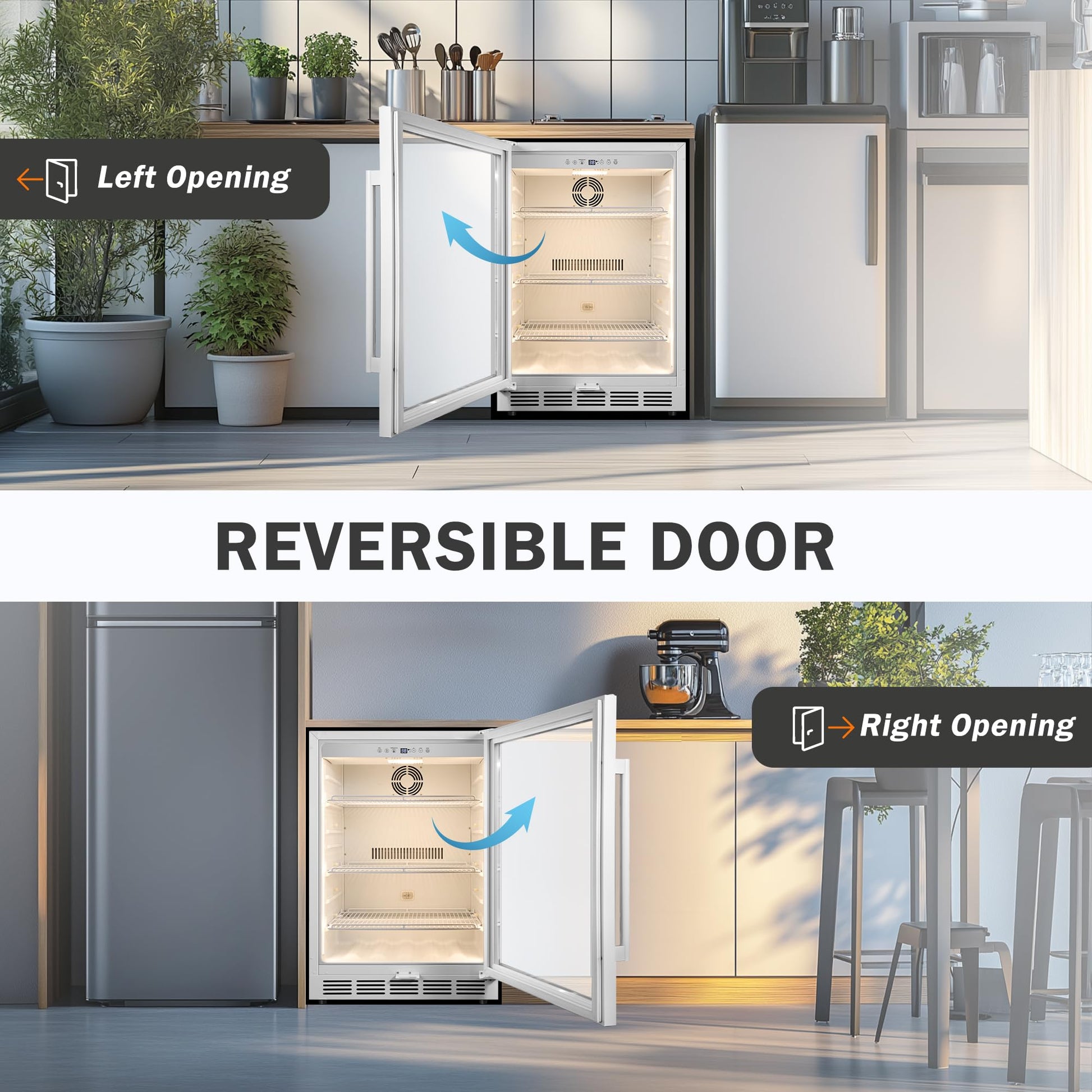 Velieta Beverage Refrigerator 24 Inch Drink Fridge, Beer Fridge, 150 Cans Beverage Cooler, Under Counter Refrigerator, Drink Cooler Undercounter Outdoor Refrigerators, Single Glass Door Bar Fridge - CookCave