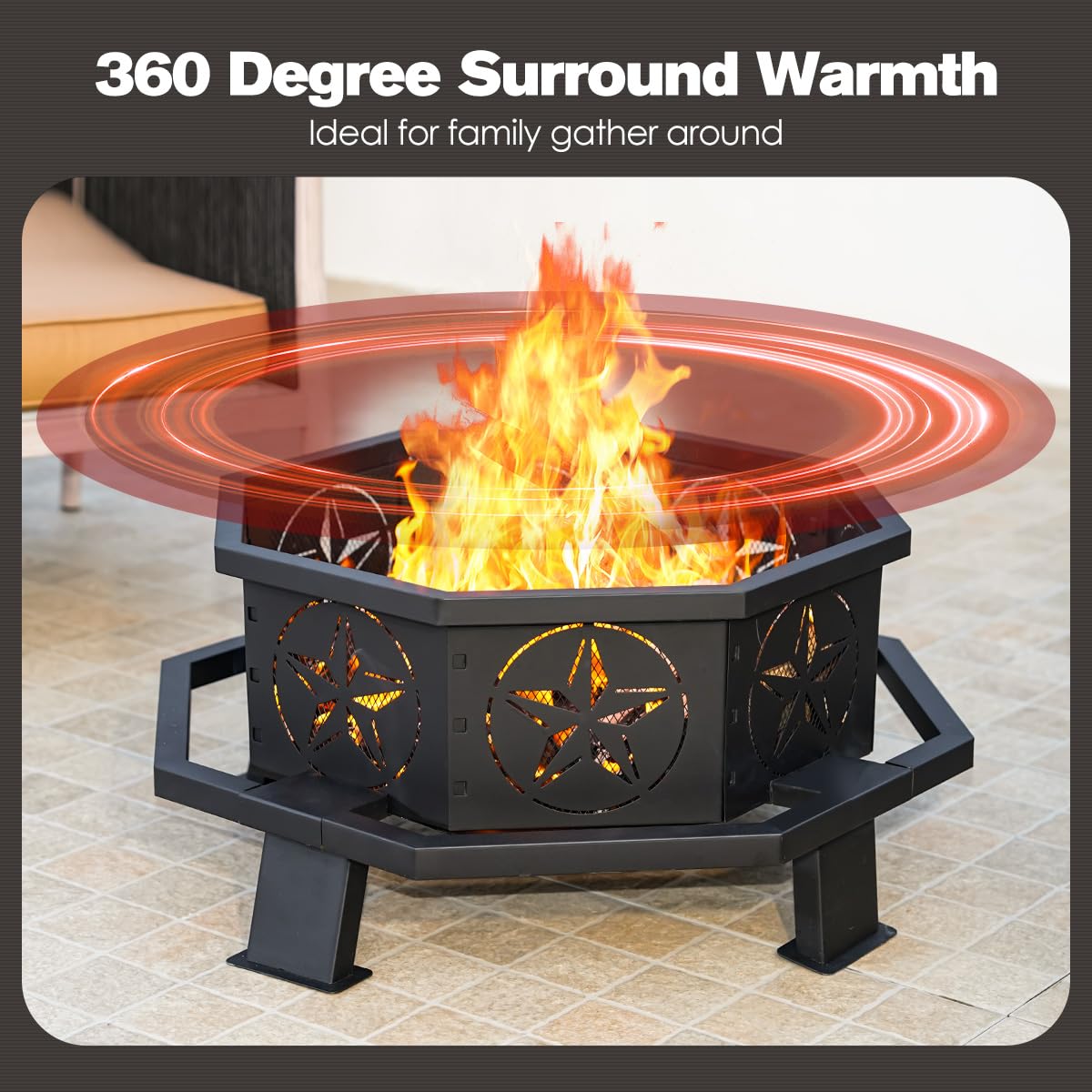 Verdeluxe 32 Inch Octagonal Outdoor Fire Pit,Wood Burning Fire Pit with Fire Poker,Firepits for Outside Bonfire,Camping,Backyard, Garden,Patio - CookCave