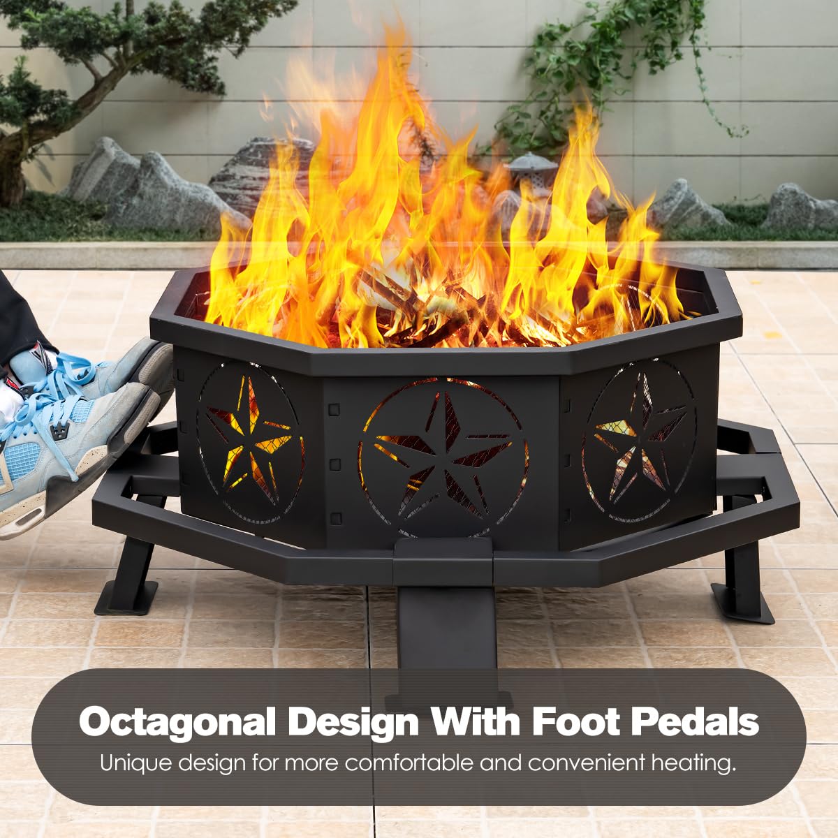 Verdeluxe 32 Inch Octagonal Outdoor Fire Pit,Wood Burning Fire Pit with Fire Poker,Firepits for Outside Bonfire,Camping,Backyard, Garden,Patio - CookCave