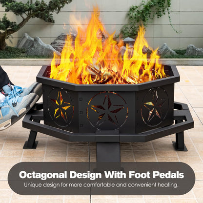 Verdeluxe 32 Inch Octagonal Outdoor Fire Pit,Wood Burning Fire Pit with Fire Poker,Firepits for Outside Bonfire,Camping,Backyard, Garden,Patio - CookCave