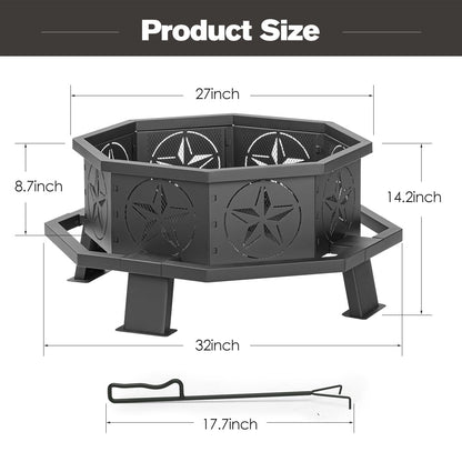 Verdeluxe 32 Inch Octagonal Outdoor Fire Pit,Wood Burning Fire Pit with Fire Poker,Firepits for Outside Bonfire,Camping,Backyard, Garden,Patio - CookCave