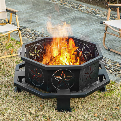 Verdeluxe 32 Inch Octagonal Outdoor Fire Pit,Wood Burning Fire Pit with Fire Poker,Firepits for Outside Bonfire,Camping,Backyard, Garden,Patio - CookCave