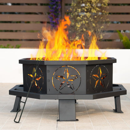 Verdeluxe 32 Inch Octagonal Outdoor Fire Pit,Wood Burning Fire Pit with Fire Poker,Firepits for Outside Bonfire,Camping,Backyard, Garden,Patio - CookCave