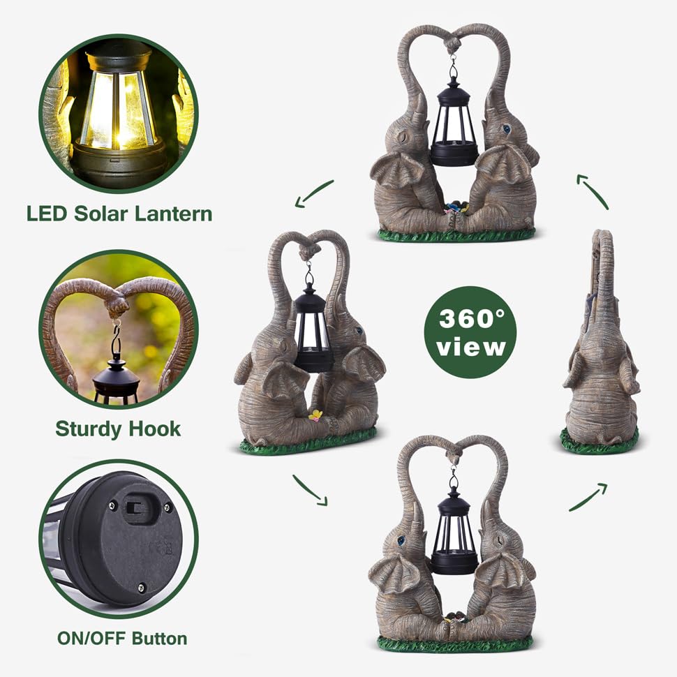 Vereemy Elephant Statue Garden Decor with LED Solar Lights-Set of 2 Good Luck Elephant Outdoor Statue Christmas Decorations for Yard Patio,Porch,Home -Mothers Day Gifts for Women, Mom, Grandma - CookCave