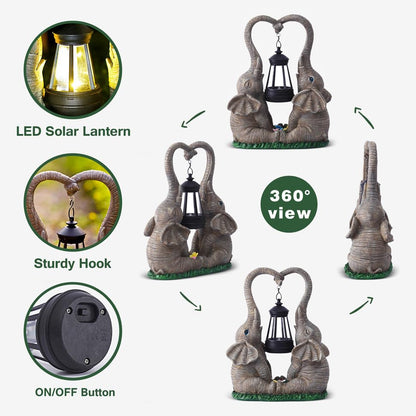 Vereemy Elephant Statue Garden Decor with LED Solar Lights-Set of 2 Good Luck Elephant Outdoor Statue Christmas Decorations for Yard Patio,Porch,Home -Mothers Day Gifts for Women, Mom, Grandma - CookCave